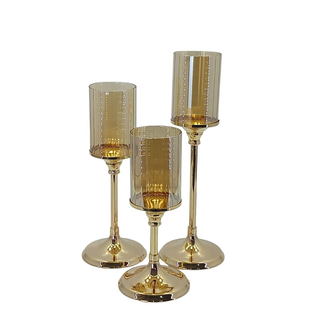 3lü Set Roze Şamdan 12x36cm