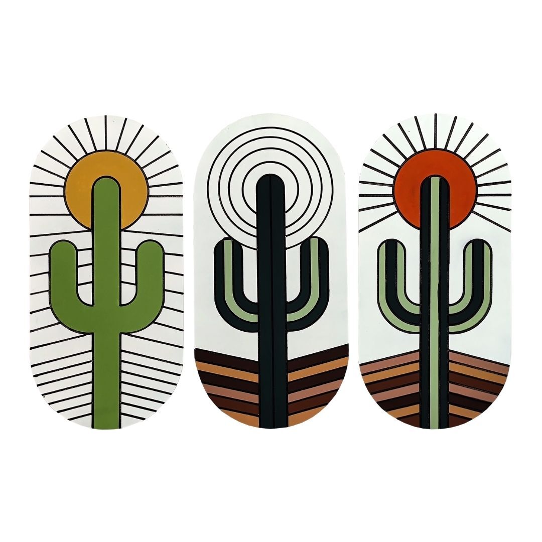 Ahşap 3 lü Set Kaktüs Tablo 68x100cm