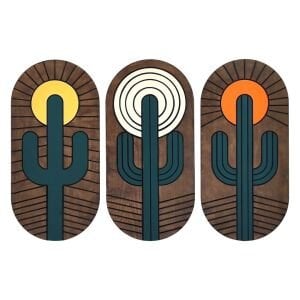 Ahşap 3 lü Set Kaktüs Tablo 68x100cm