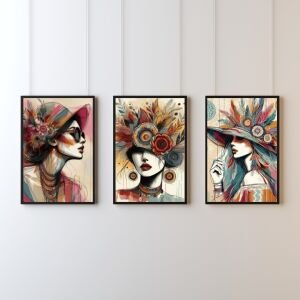 UV 3li Set Renkli Kadınlar Tablo 80x180cm