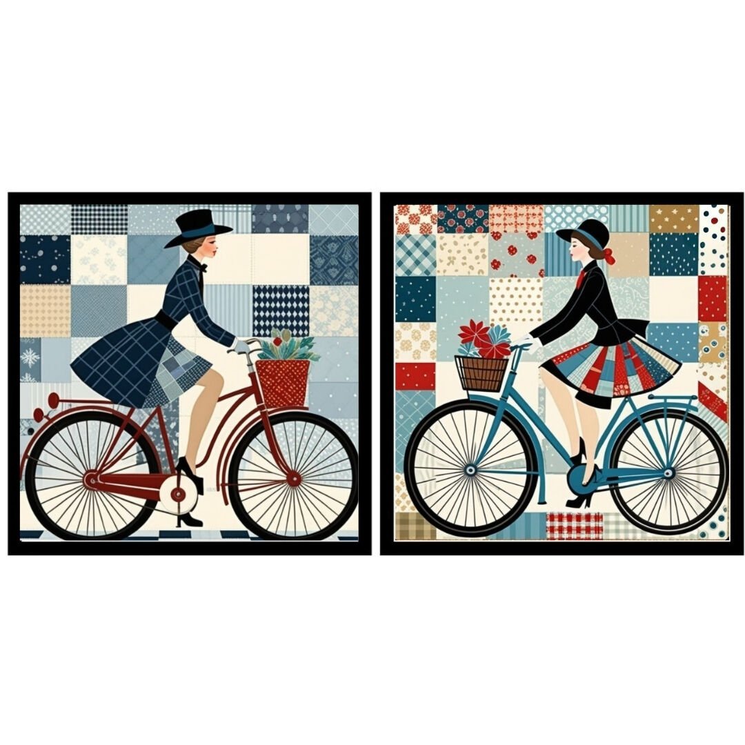 UV 2li Set Bisikletli Kadınlar Tablo 85x170cm