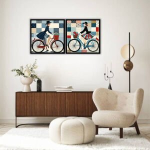 UV 2li Set Bisikletli Kadınlar Tablo 85x170cm