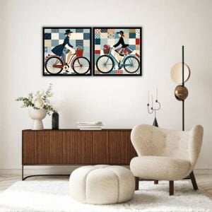 UV 2li Set Bisikletli Kadınlar Tablo 85x170cm