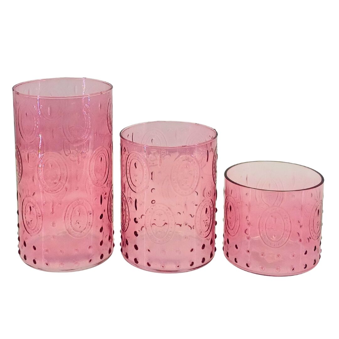 3lü Set Cam Vazo Pembe 12x22cm