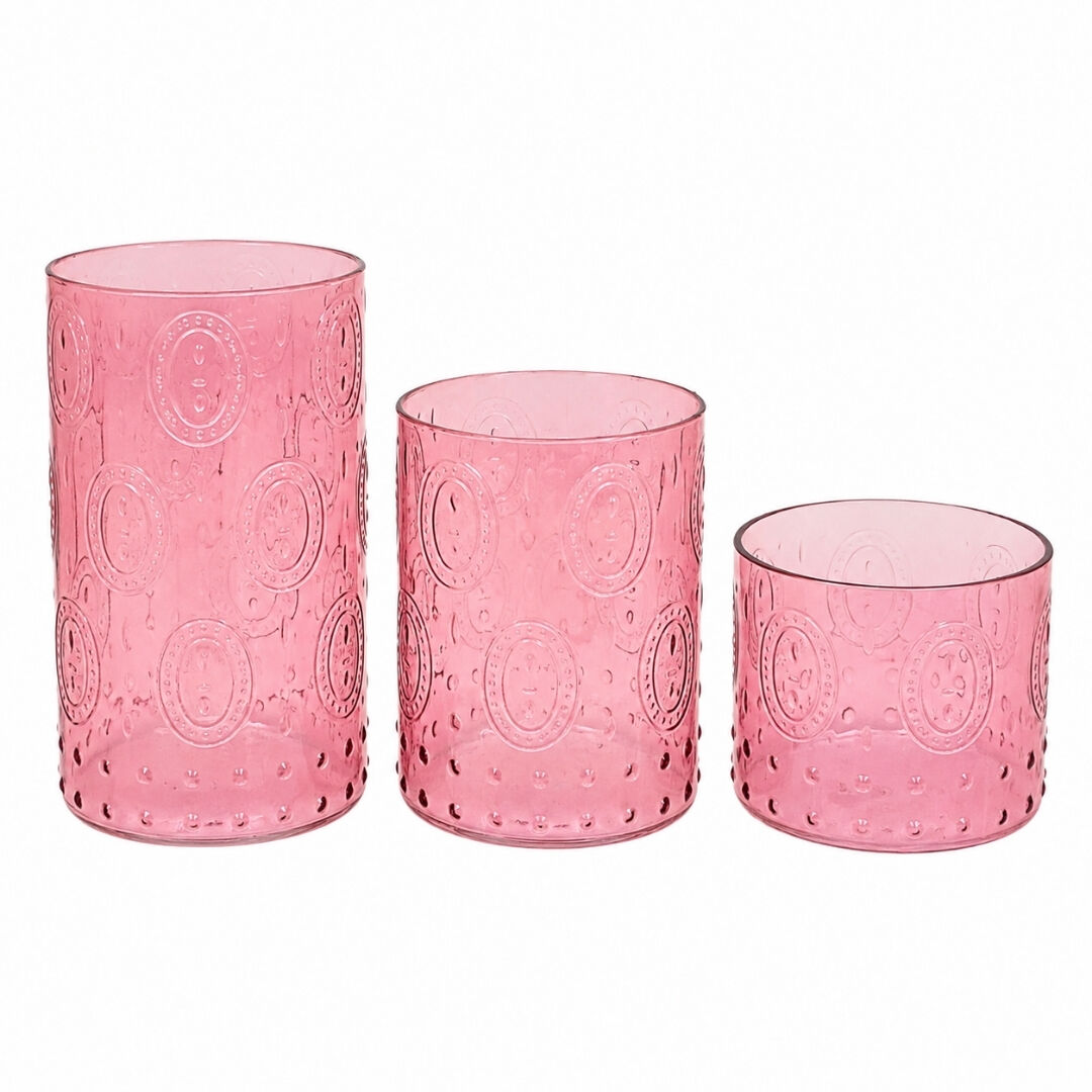 3lü Set Cam Vazo Pembe 12x22cm