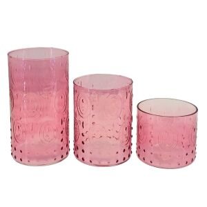 3lü Set Cam Vazo Pembe 12x22cm