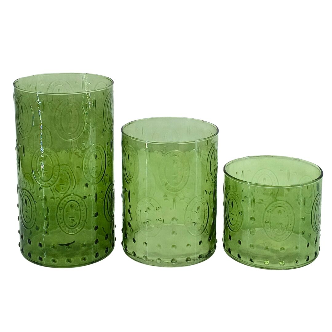 3lü Set Cam Vazo Yeşil 12x22cm