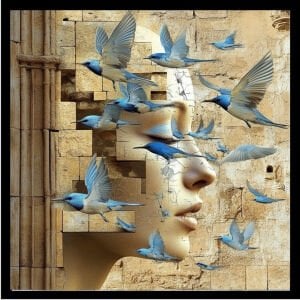 UV Kuşlar ve Kadın Tablo 85x85cm