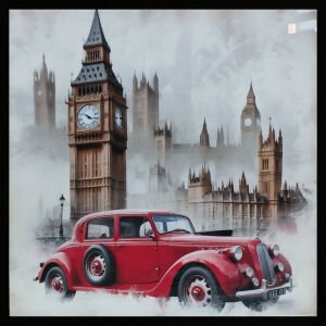 Epoksi Klasik Araç Tablo 85x85cm