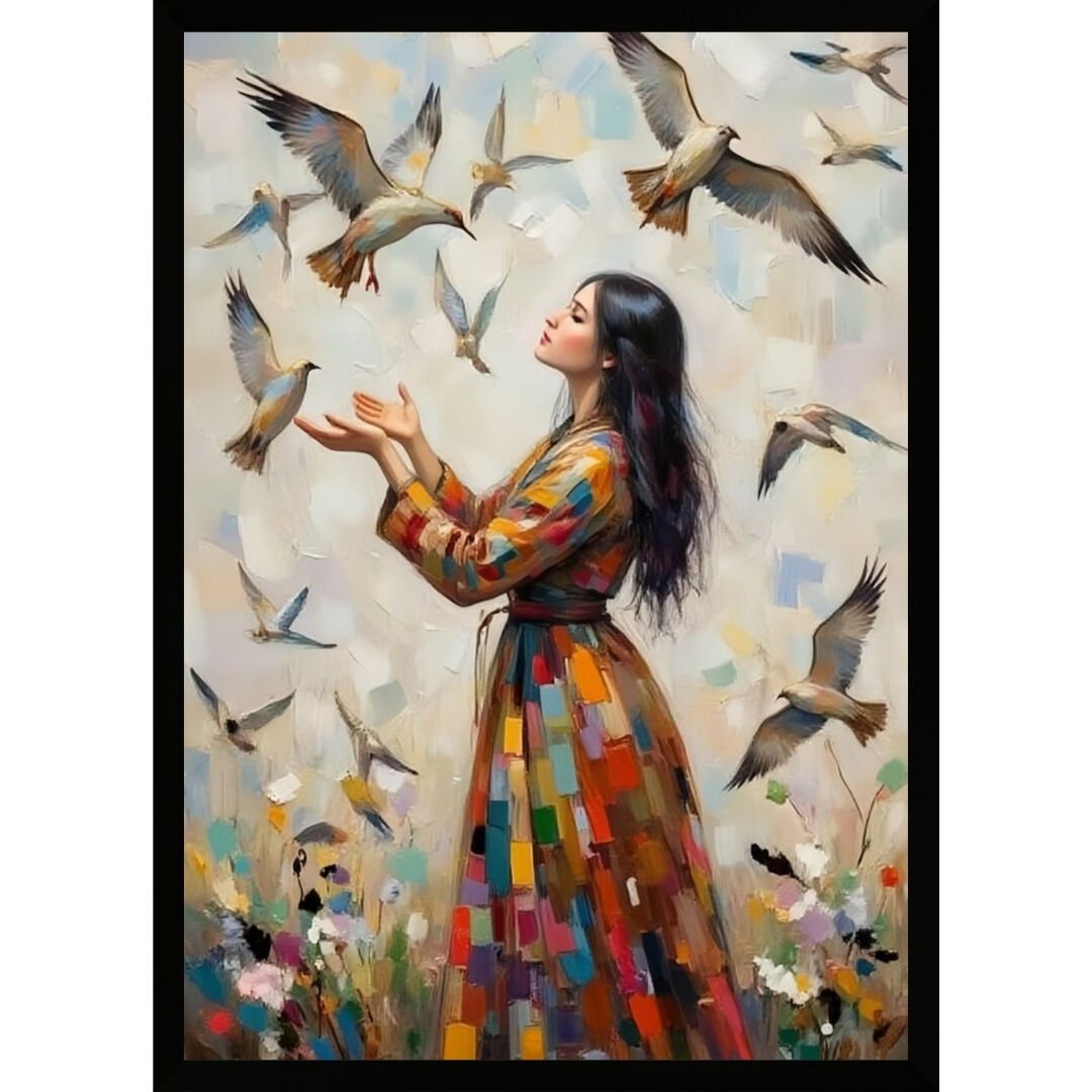 UV Kuşlar ve Kadın Tablo  75x105cm