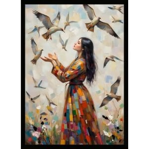 UV Kuşlar ve Kadın Tablo  75x105cm