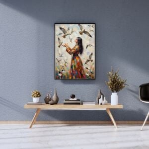 UV Kuşlar ve Kadın Tablo  75x105cm
