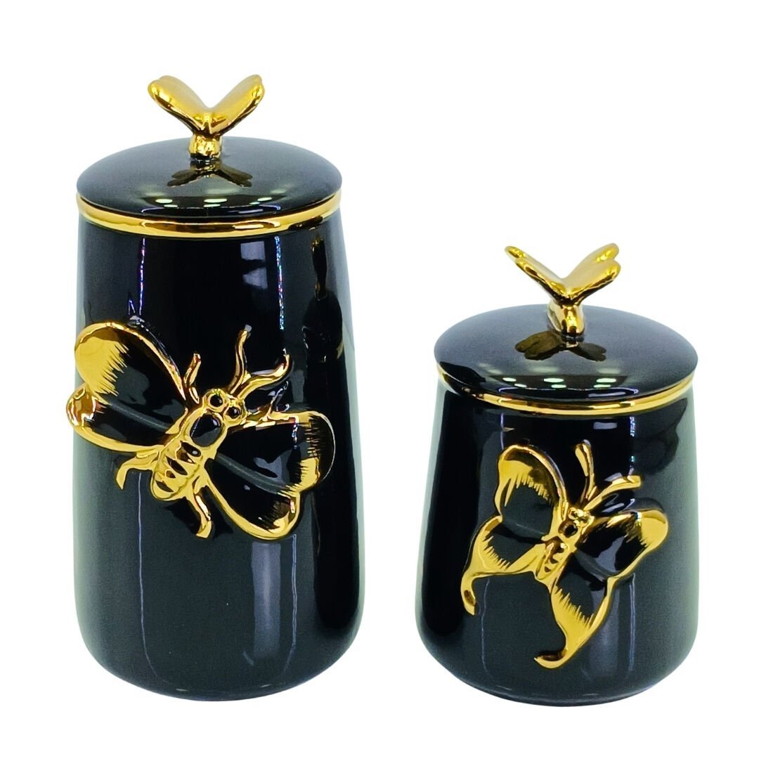 2li Set Kelebekli Seramik Kutu 10x24cm