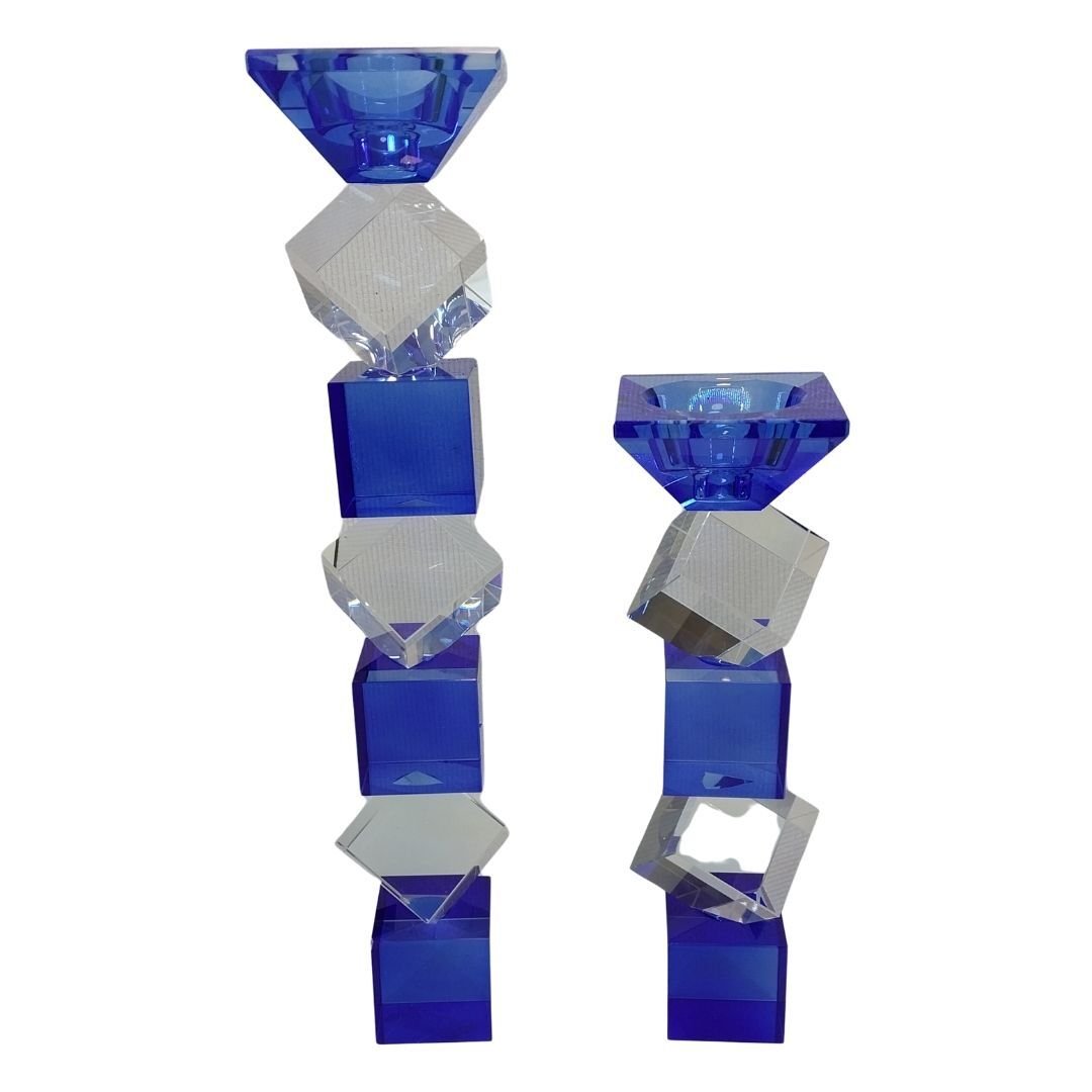 2li Set Kristal Şamdan Mavi 8x38cm