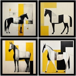 UV 4lü Set Atlar Tablo 96x96cm