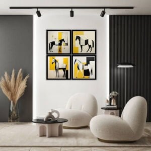 UV 4lü Set Atlar Tablo 96x96cm