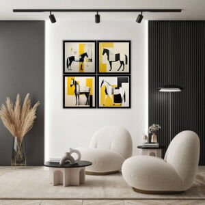 UV 4lü Set Atlar Tablo 96x96cm