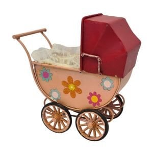 Metal Bebek Arabası Pembe 9x15cm