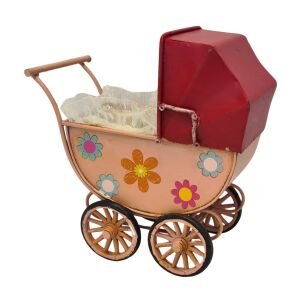 Metal Bebek Arabası Pembe 9x15cm