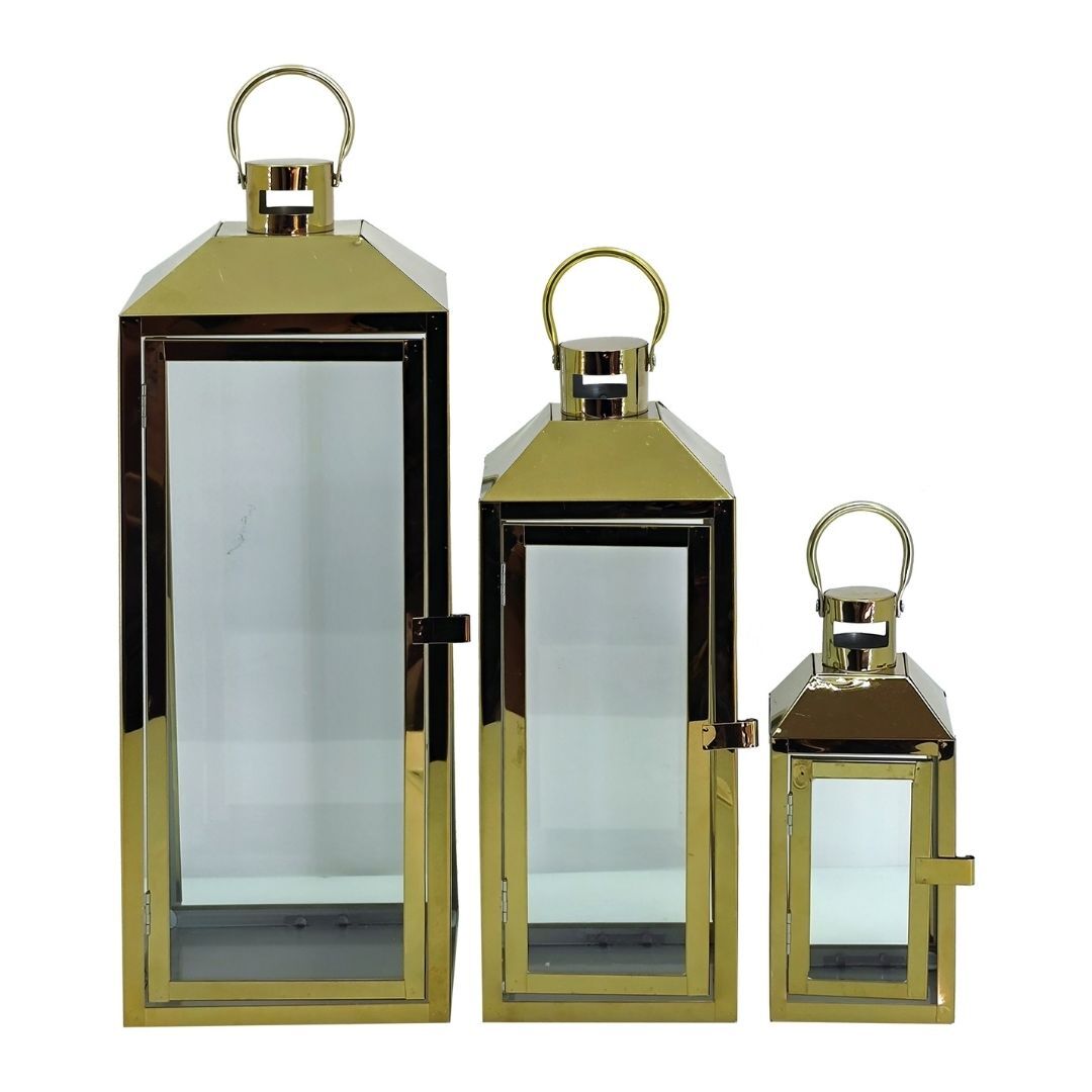 3lü Set Metal Fener Altın 18x54cm