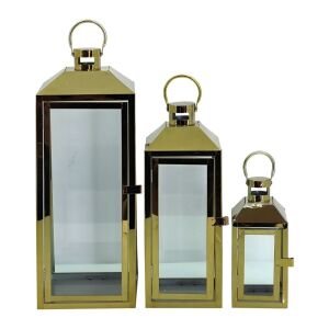 3lü Set Metal Fener Altın 18x54cm
