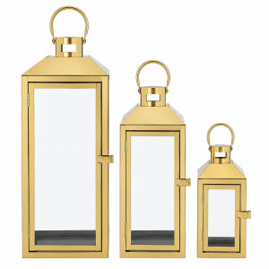 3lü Set Metal Fener Altın 18x54cm