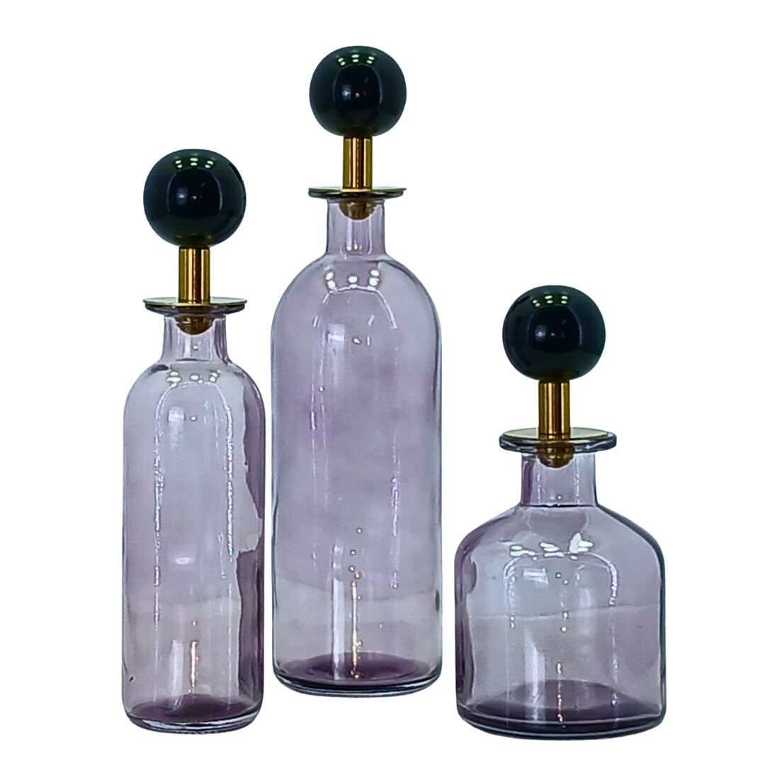 3lü Set Cam Şişe Mor 7x26cm