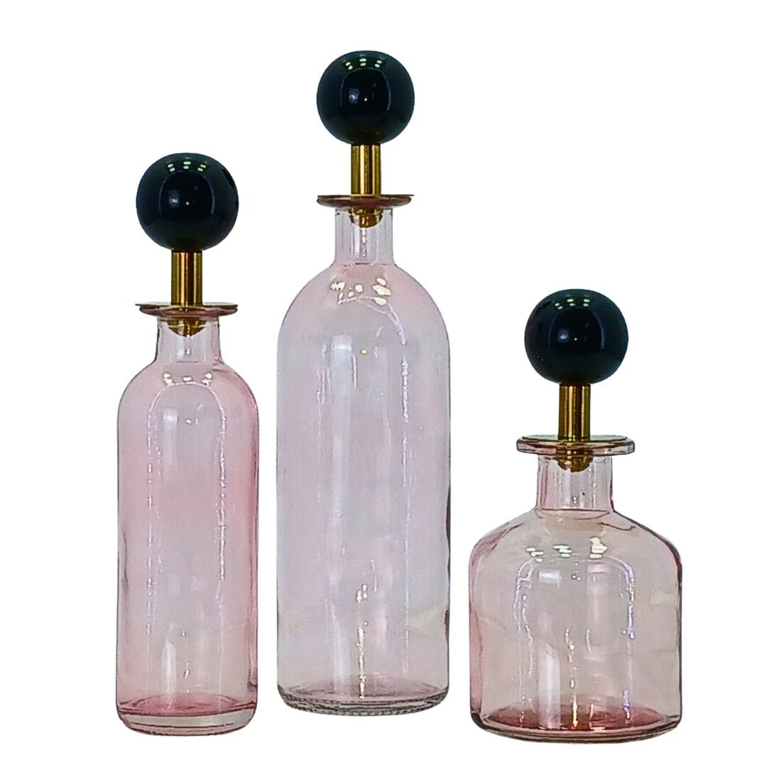3lü Set Cam Şişe Pembe 7x26cm