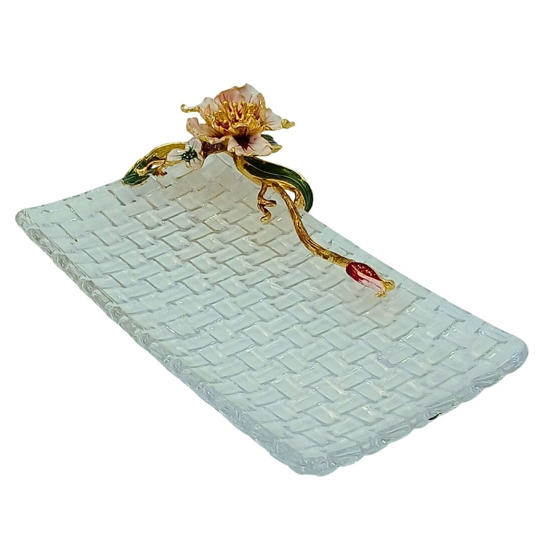 Çiçekli Cam Tabak 14x28cm