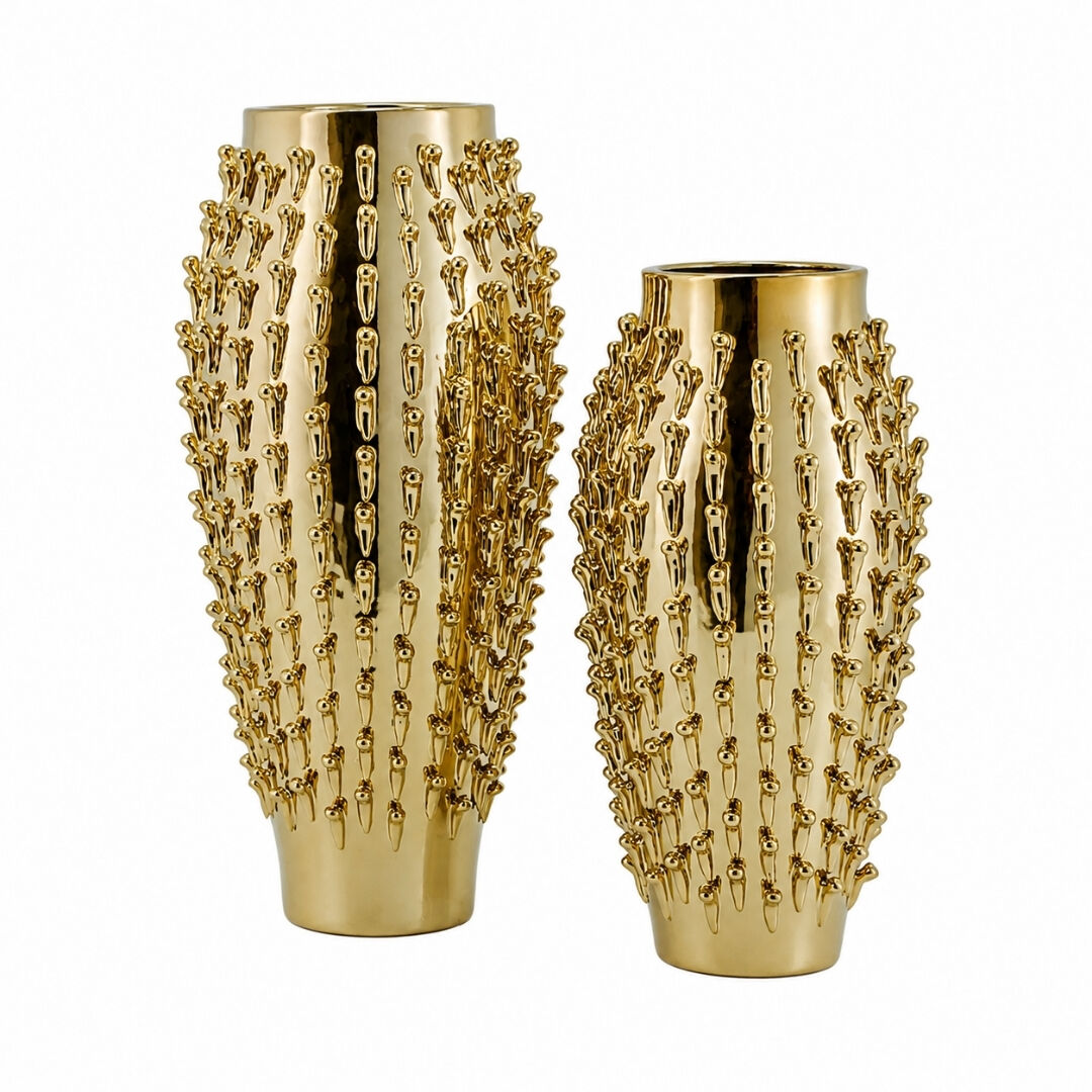 2li Set Gold Seramik Vazo 23x47cm