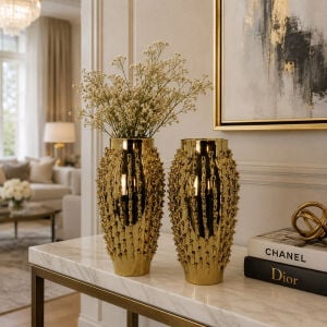 2li Set Gold Seramik Vazo 18x39cm