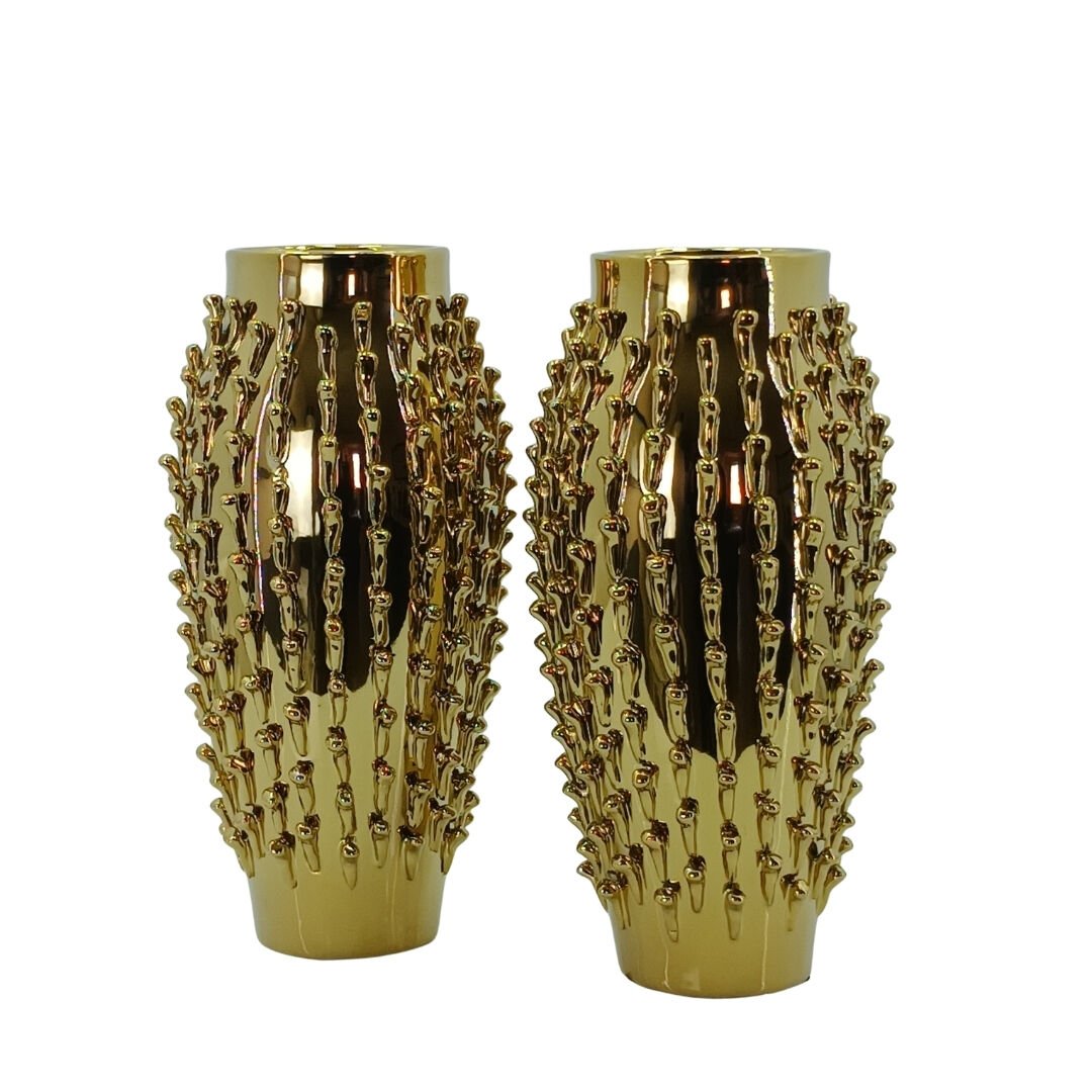 2li Set Gold Seramik Vazo 18x39cm