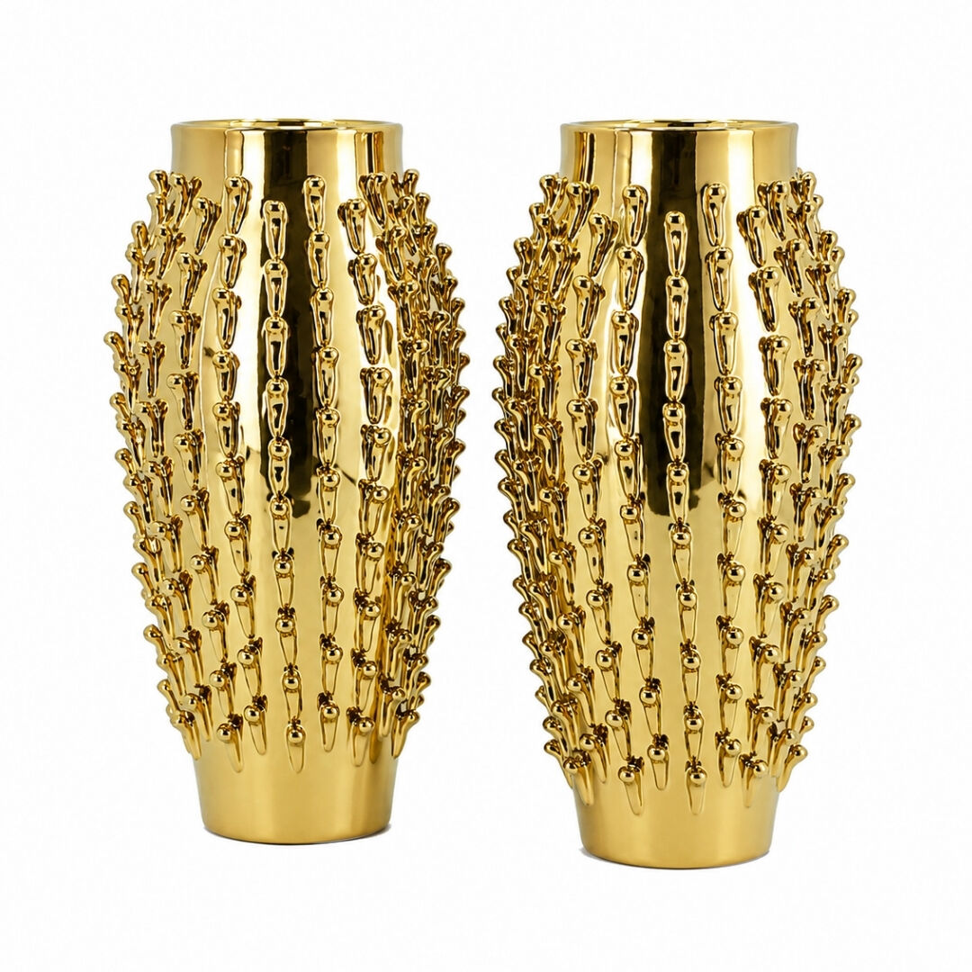2li Set Gold Seramik Vazo 18x39cm