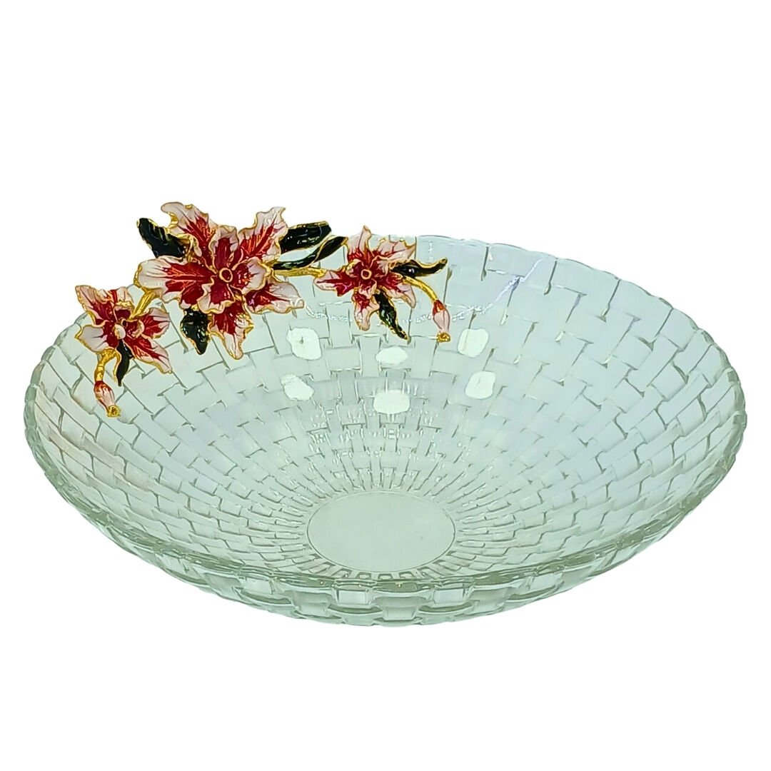 Çiçekli Cam Kase 9x32cm