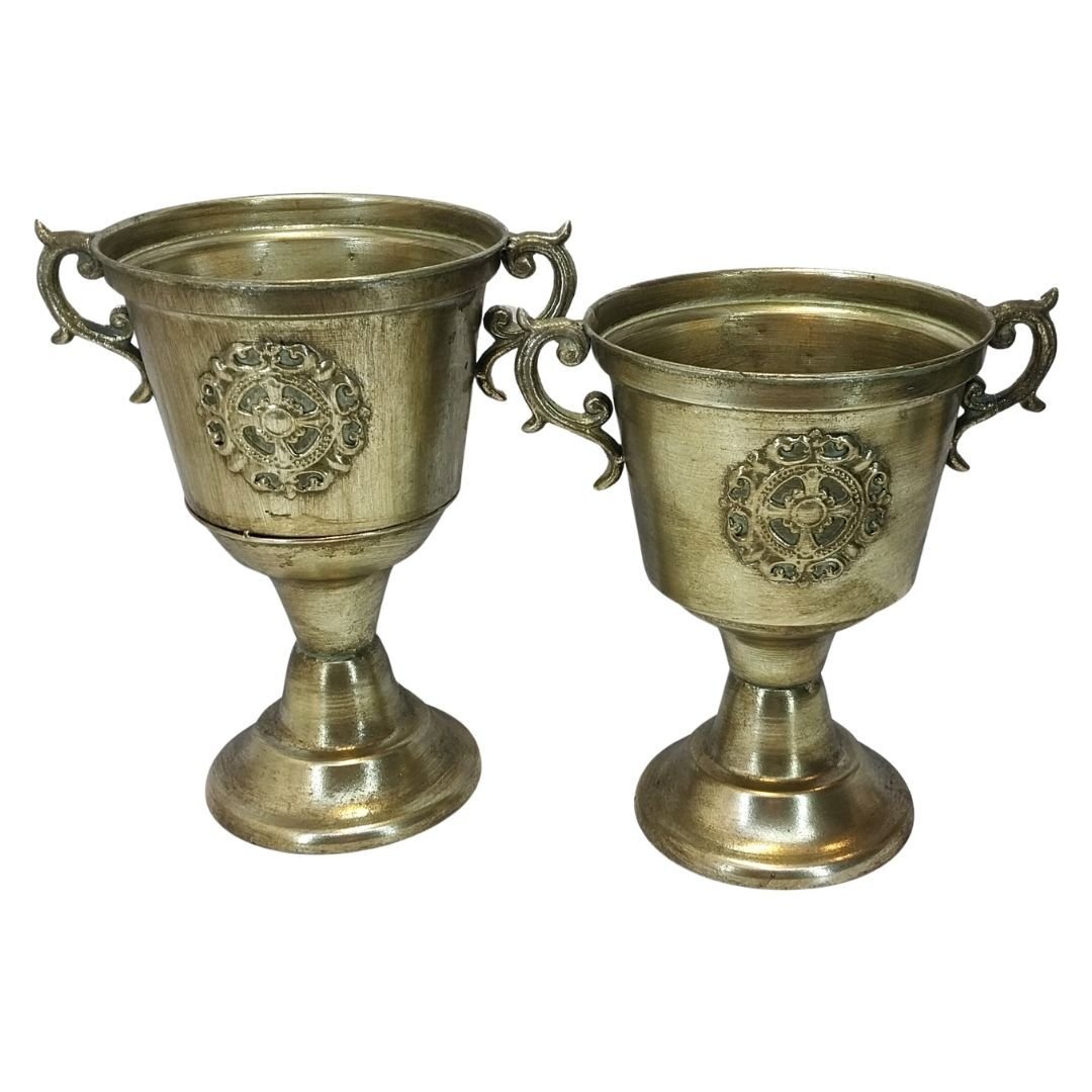 2 li Set Metal Vazo Gümüş 30x55cm