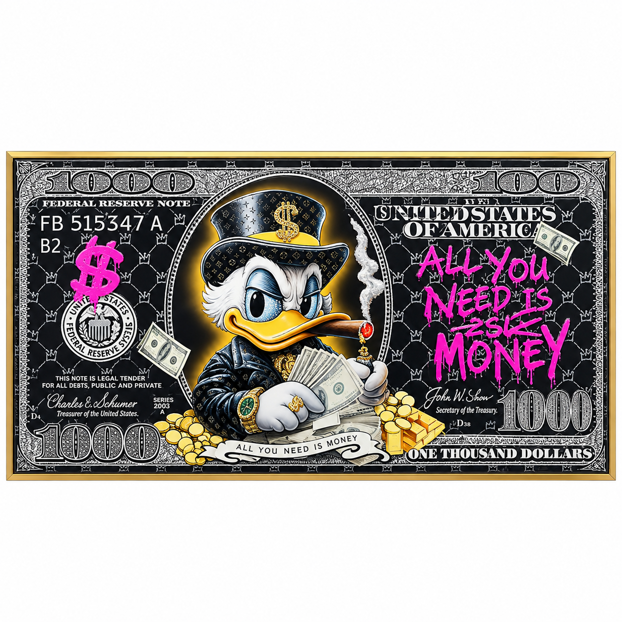 Epoksi PopArt Duck Money Tablo 65x150cm