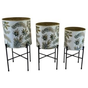 3 Lü Set Palmiye Metal Saksı 28x54cm