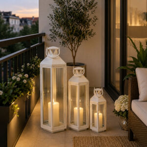 3lü Set Metal Fener Beyaz 25x92cm