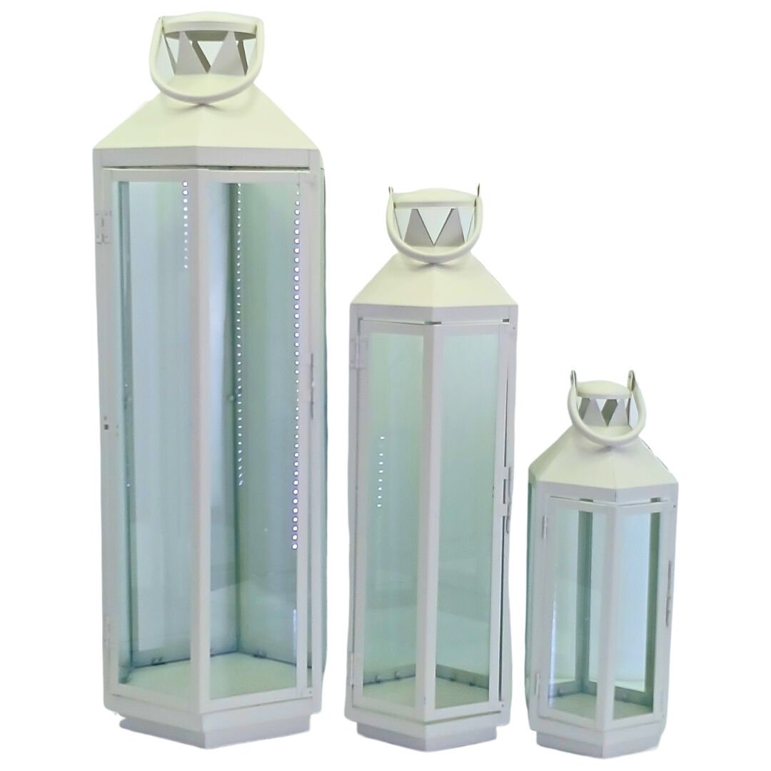 3lü Set Metal Fener Beyaz 25x92cm