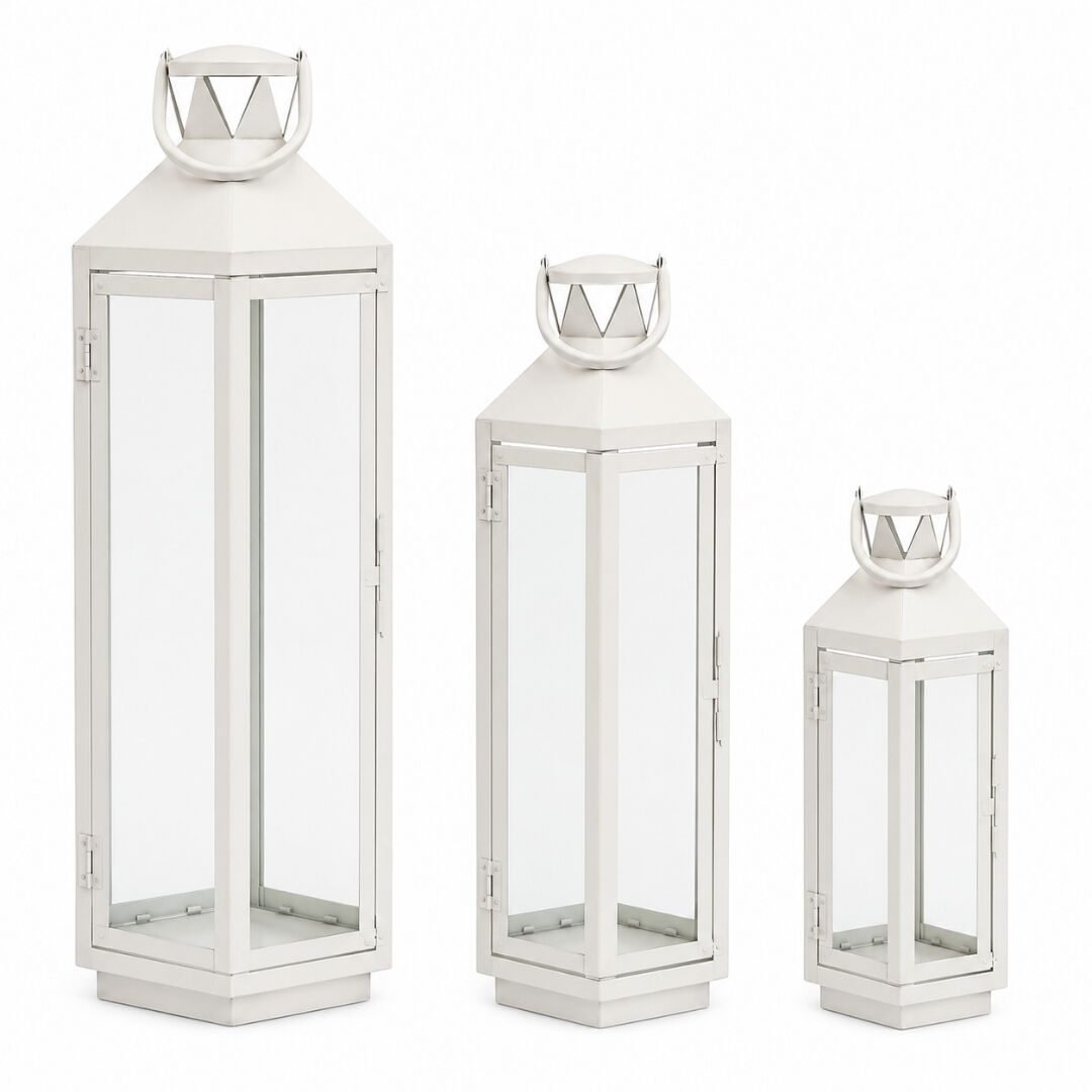 3lü Set Metal Fener Beyaz 25x92cm