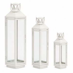 3lü Set Metal Fener Beyaz 25x92cm