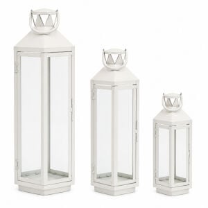 3lü Set Metal Fener Beyaz 25x92cm