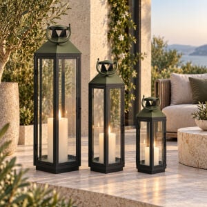 3lü Set Metal Fener Siyah 25x92cm