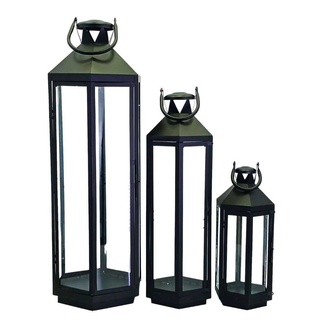 3lü Set Metal Fener Siyah 25x92cm