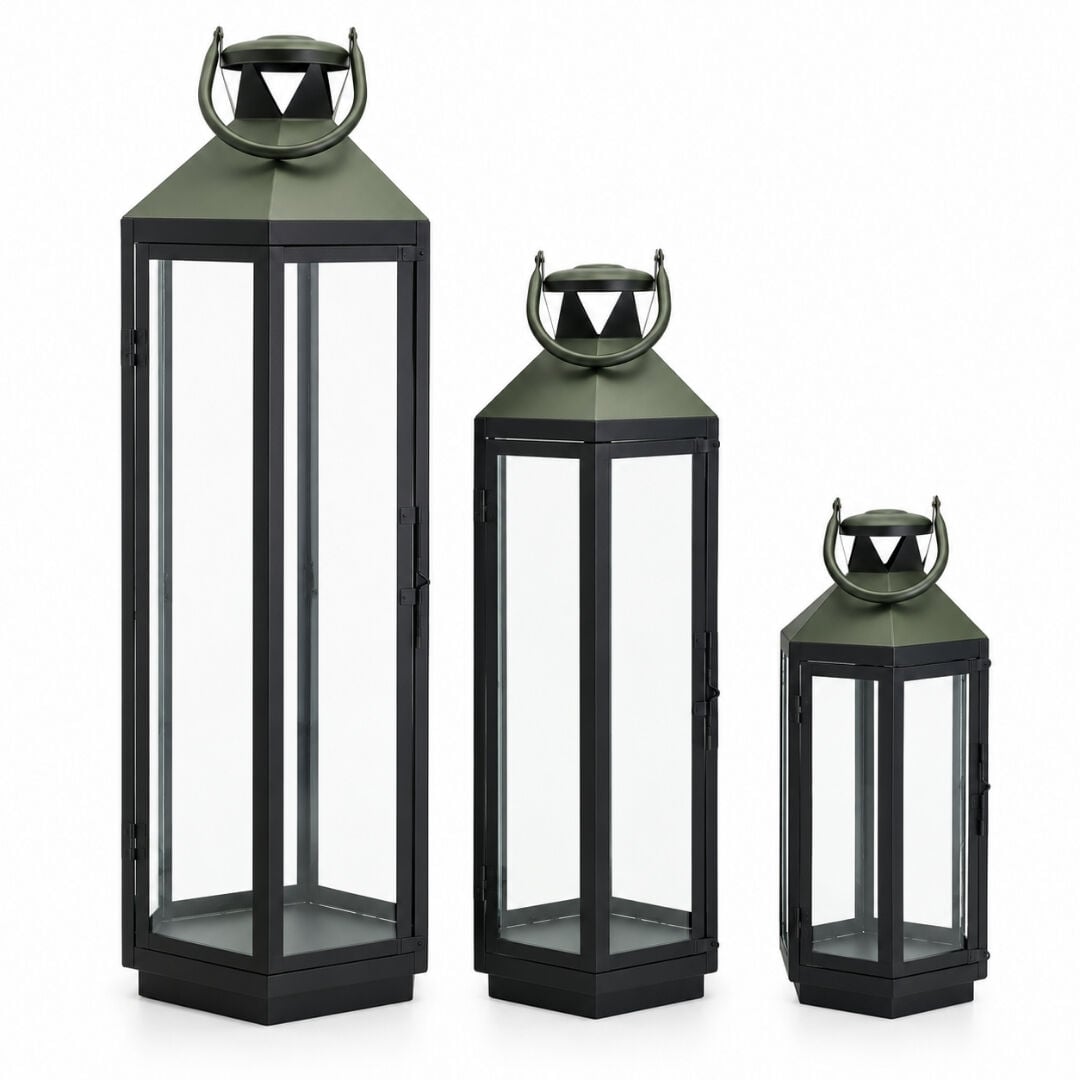 3lü Set Metal Fener Siyah 25x92cm