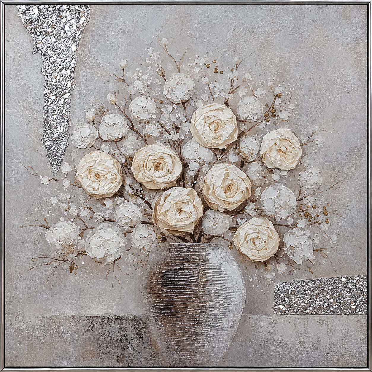 Saksıda Güller Rölyef Tablo 100x100cm