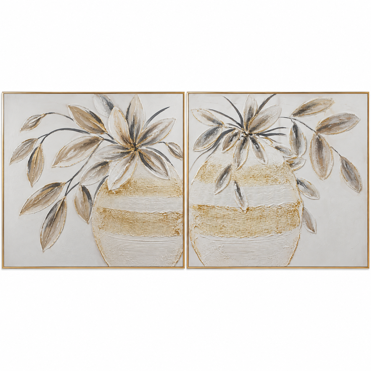 2li Set Yapraklı Rölyef Tablo 100x100cm