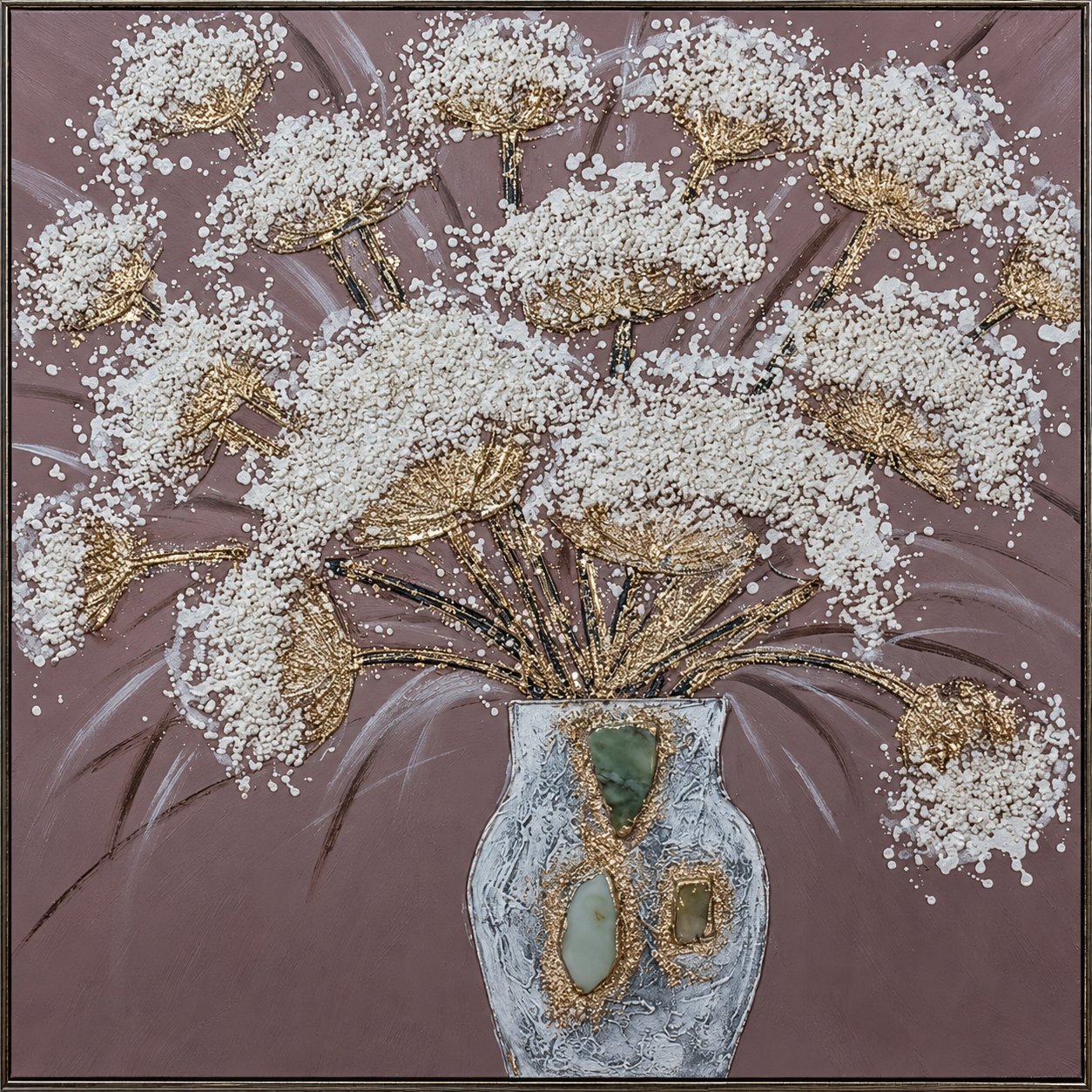 Vazoda Çiçek Rölyef Tablo 100x100cm