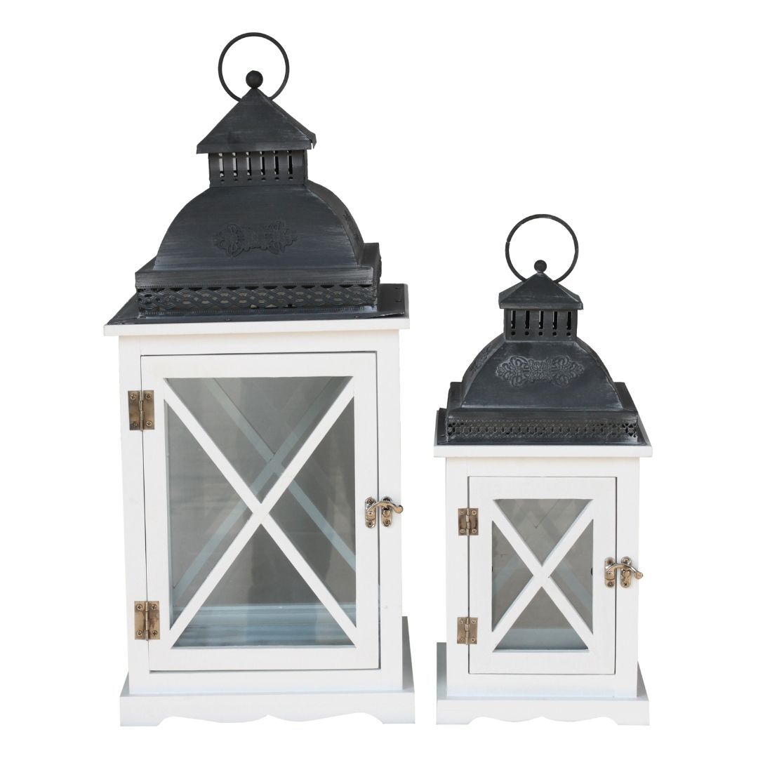 2li Set Ahşap Beyaz Fener 26x60cm