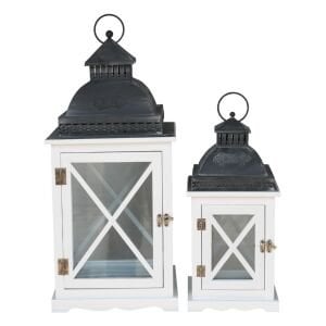 2li Set Ahşap Beyaz Fener 26x60cm